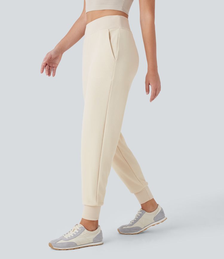 Lässige Jogginghose mit hoher Taille, konischer Passform, Seitentasche