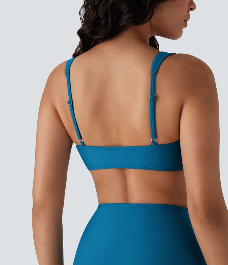 Square Neck Ruched Adjustable Strap Bikini Top Swimsuit