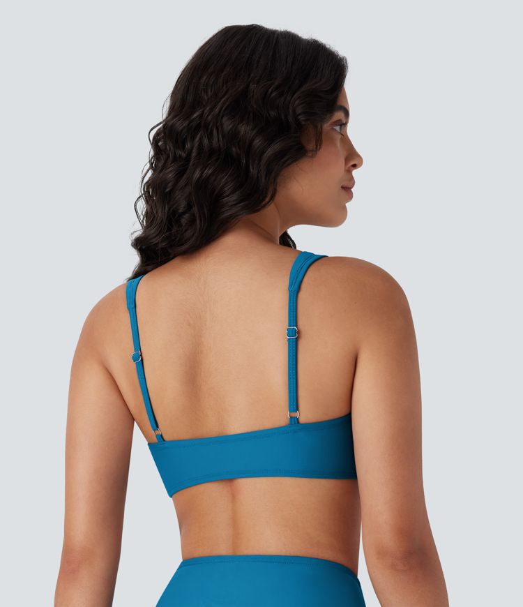 Square Neck Ruched Adjustable Strap Bikini Top Swimsuit