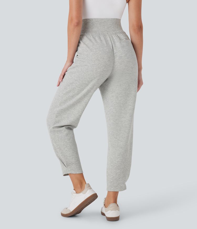 Super High Waisted Drawstring Pockets Tapered Travel Pants