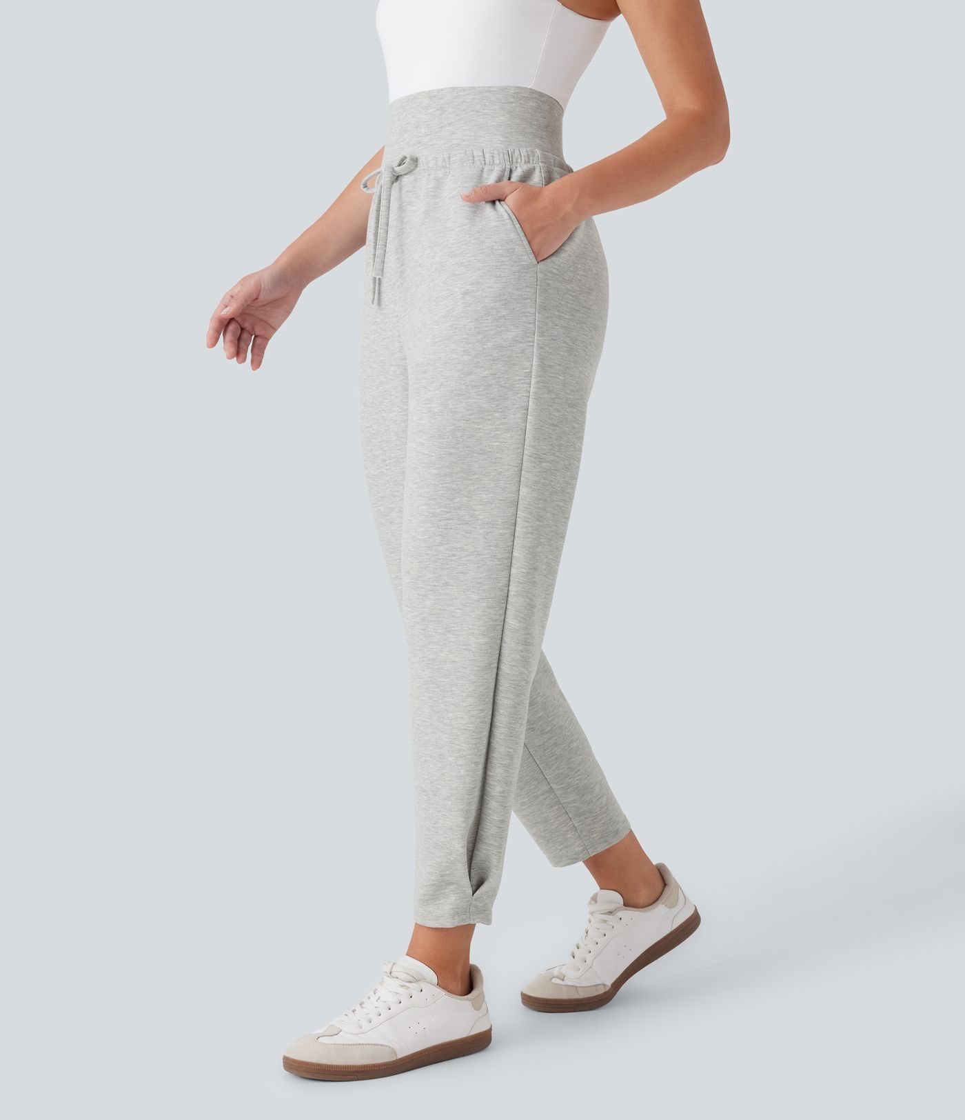 Super High Waisted Drawstring Pockets Tapered Travel Pants