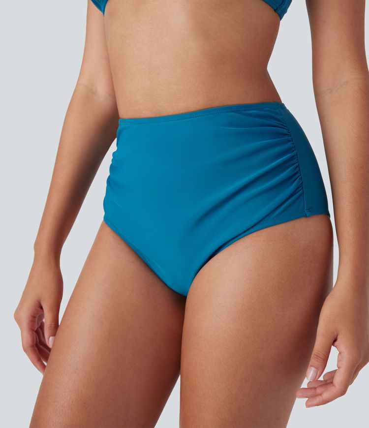 High Waisted Tummy Control Ruched Bikini Bottom Swimsuit