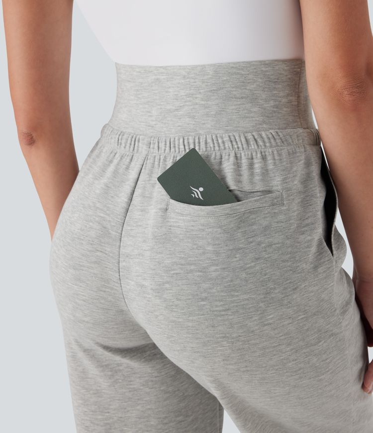 Super High Waisted Drawstring Pockets Tapered Travel Pants