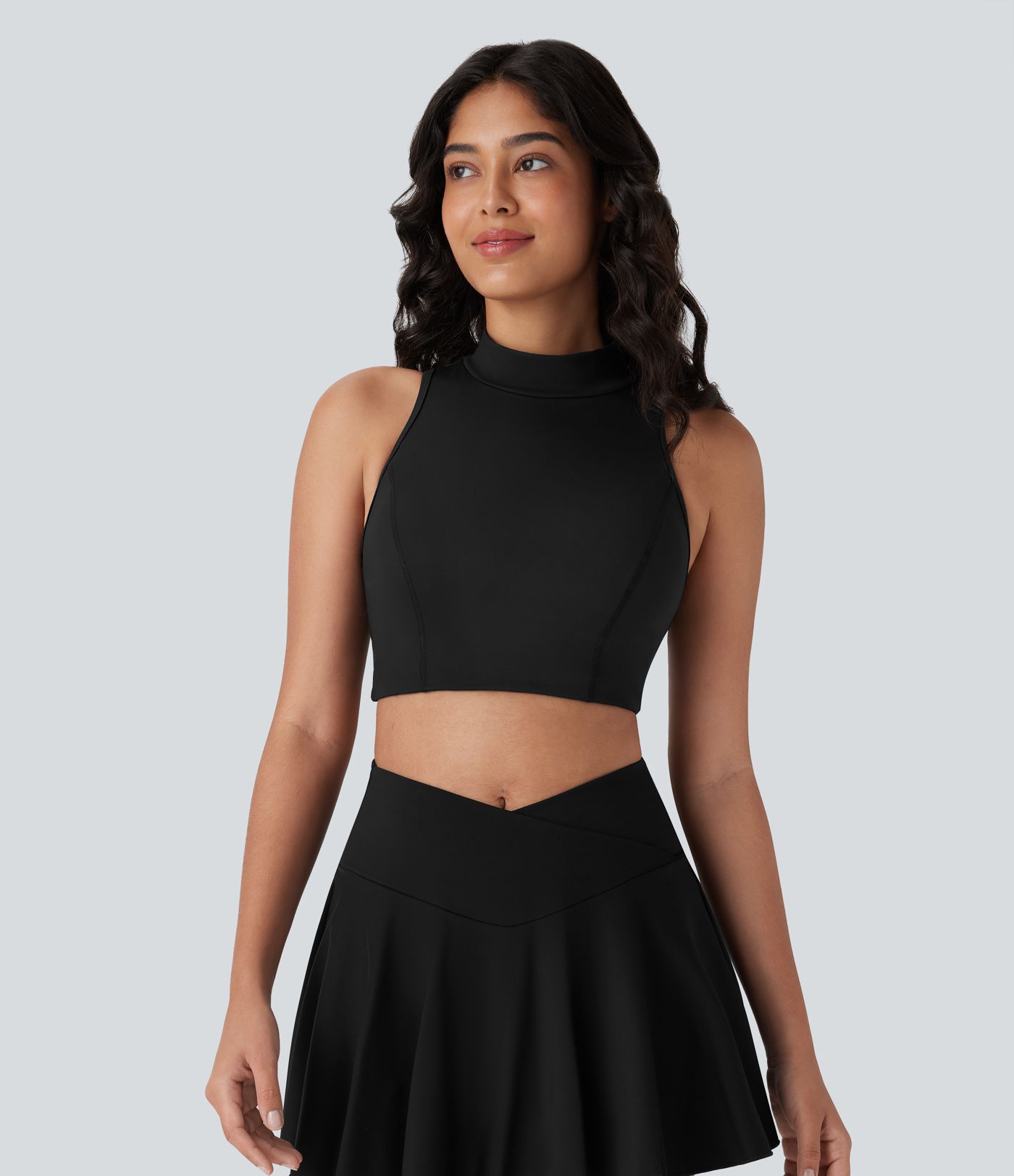 SoftlyZero™ QuickDry Cut Out Stand Collar Skinny Cropped Tennis Tank Top