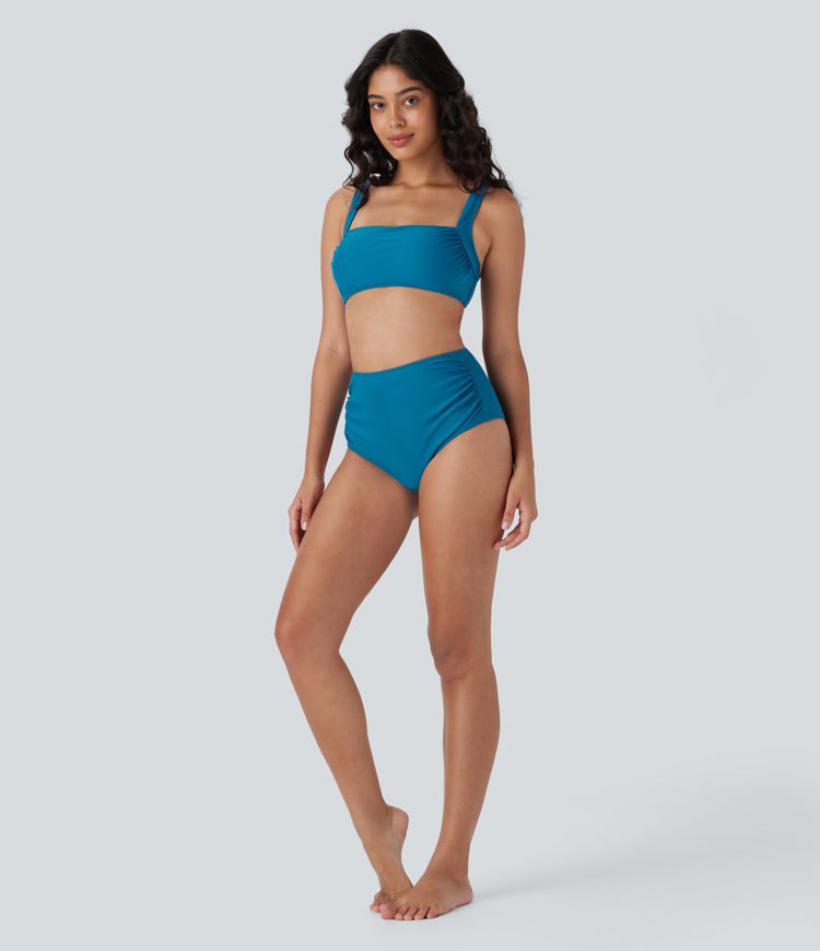High Waisted Tummy Control Ruched Bikini Bottom Swimsuit