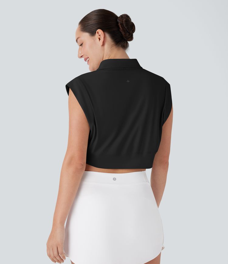 Collar Zipper Cropped  Quick Dry Tennis Sports Top
