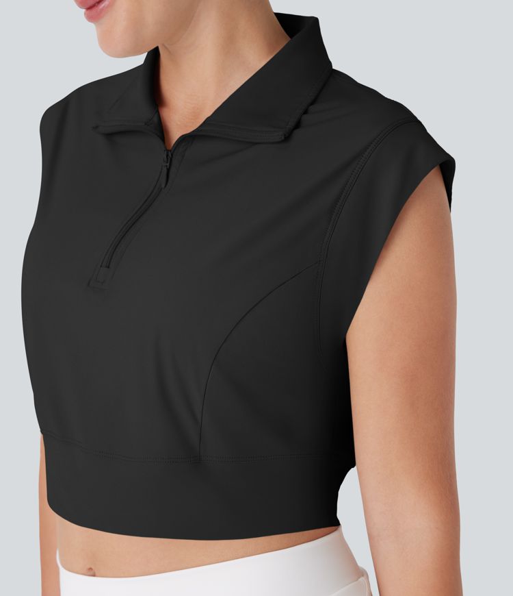 Collar Zipper Cropped  Quick Dry Tennis Sports Top