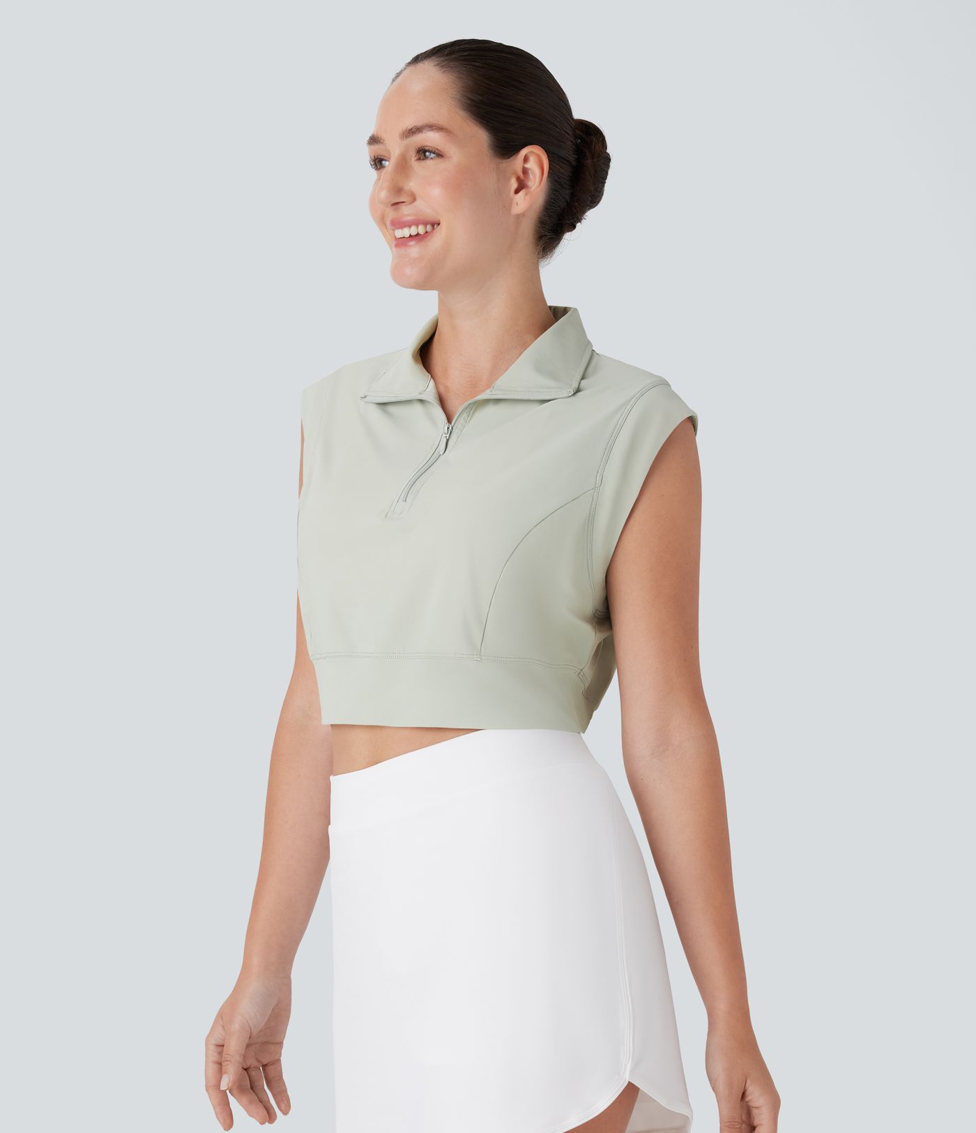 Collar Zipper Cropped Cool Touch Quick Dry Tennis Sports Top