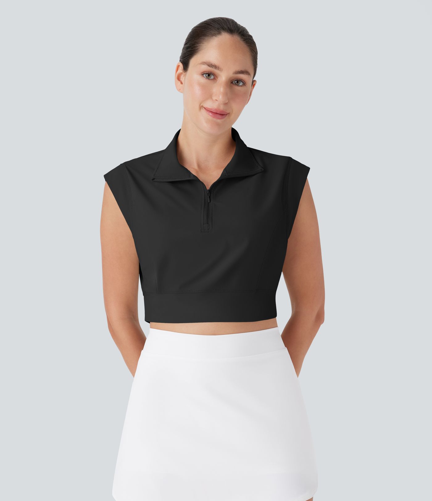 Collar Zipper Cropped  Quick Dry Tennis Sports Top