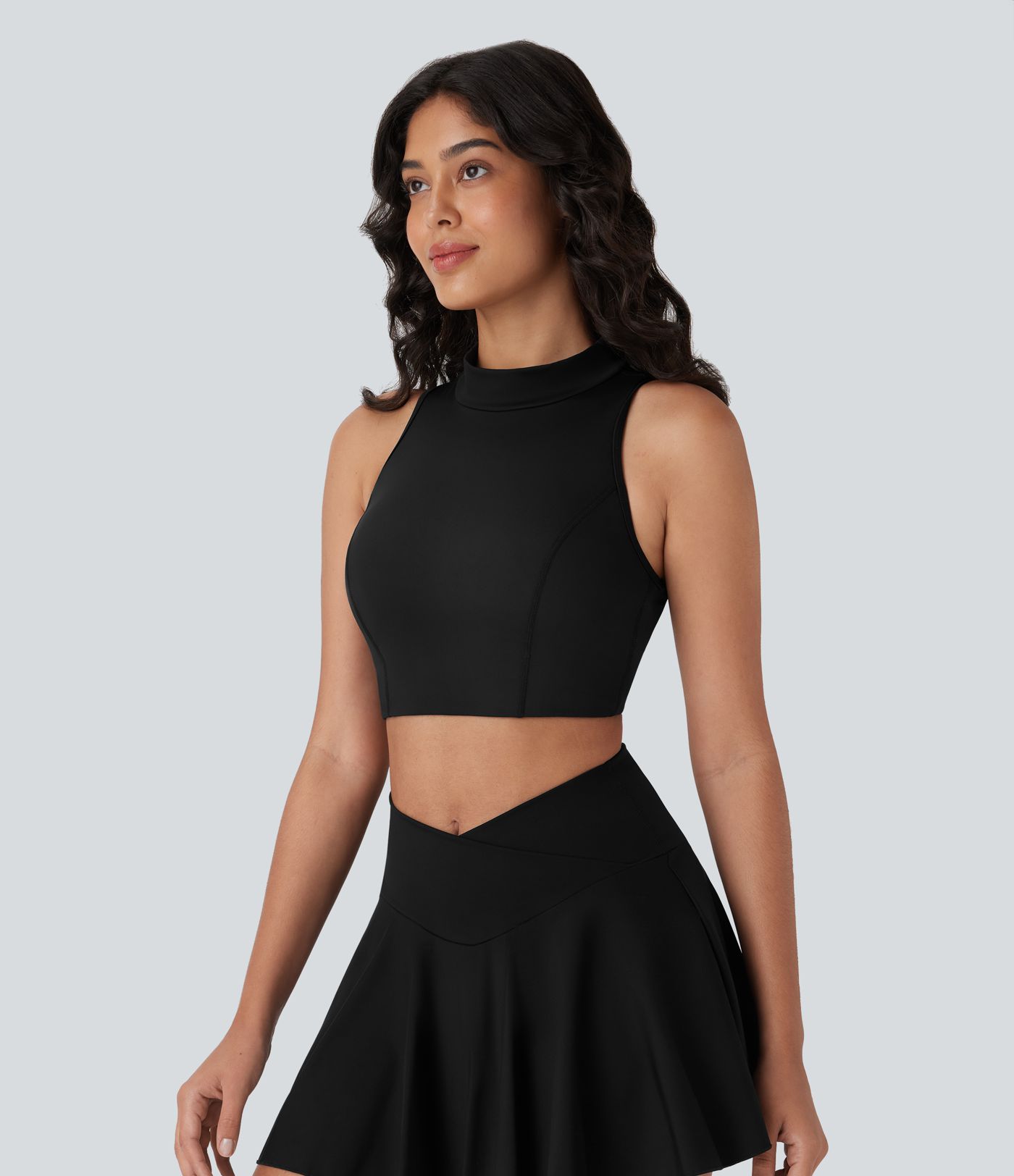 SoftlyZero™ QuickDry Cut Out Stand Collar Skinny Cropped Tennis Tank Top