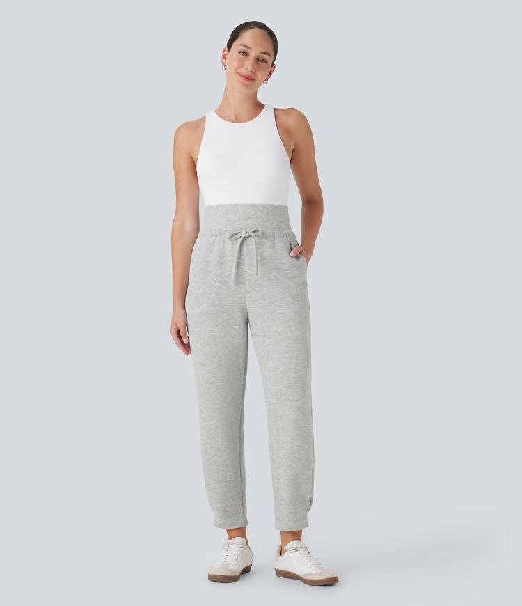 Super High Waisted Drawstring Pockets Tapered Travel Pants