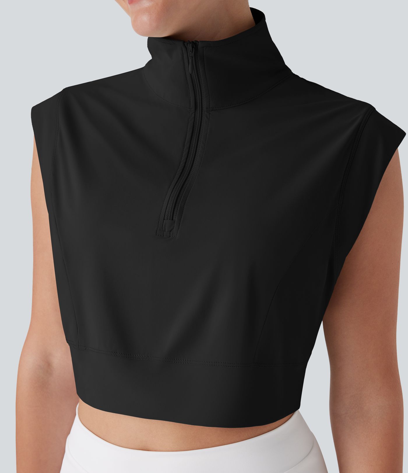 Collar Zipper Cropped  Quick Dry Tennis Sports Top
