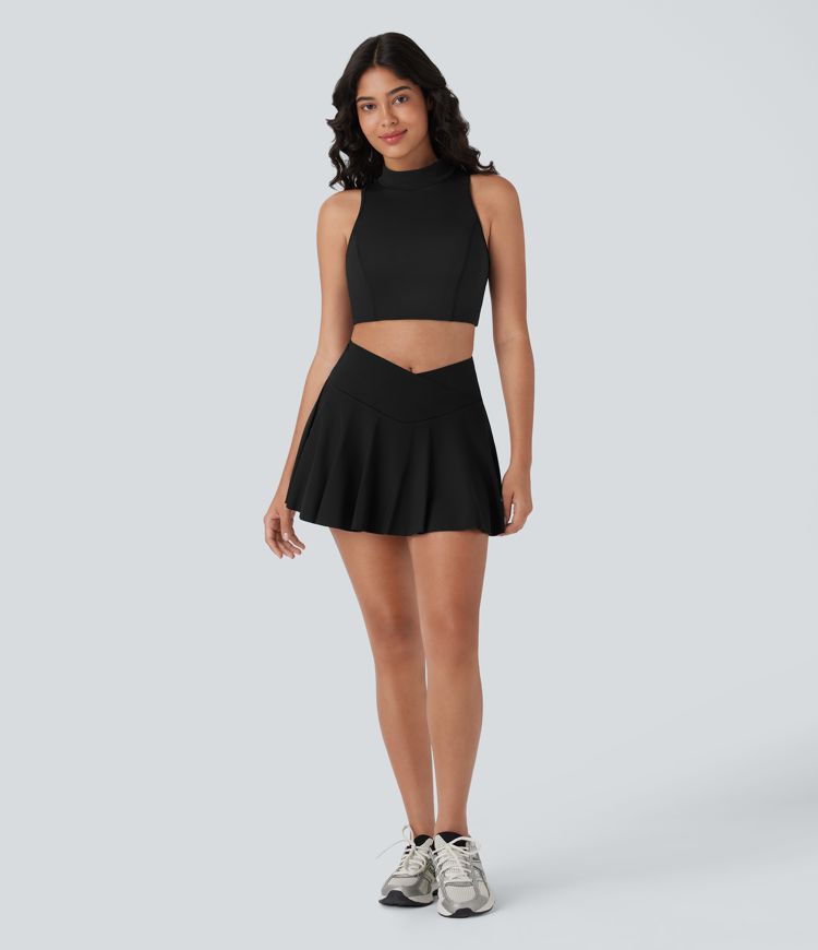 SoftlyZero™ QuickDry Cut Out Stand Collar Skinny Cropped Tennis Tank Top