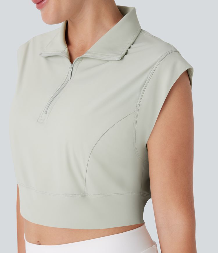 Collar Zipper Cropped Cool Touch Quick Dry Tennis Sports Top