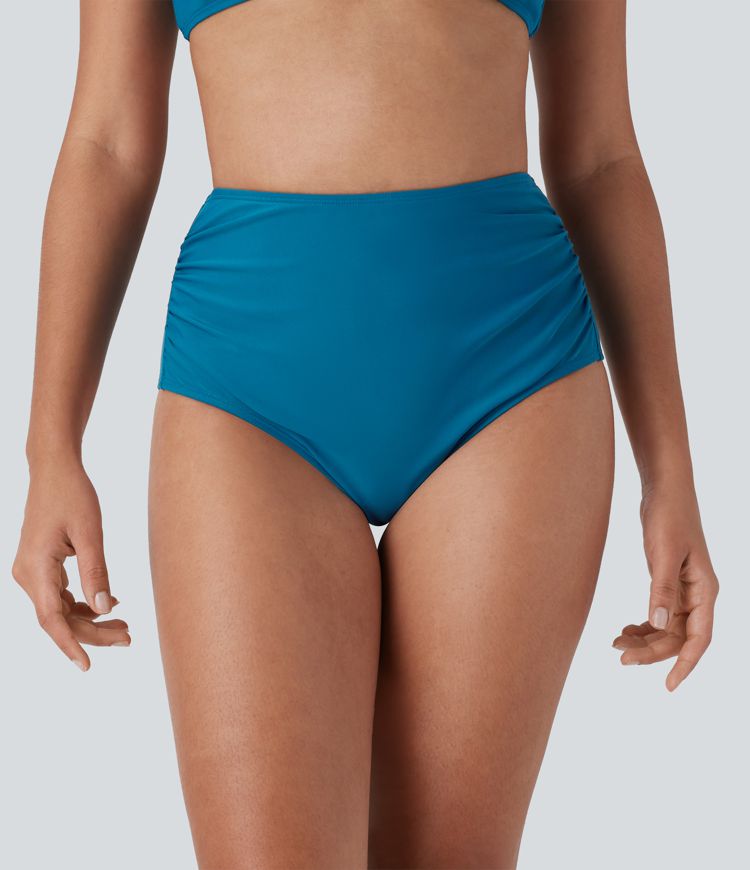 High Waisted Tummy Control Ruched Bikini Bottom Swimsuit