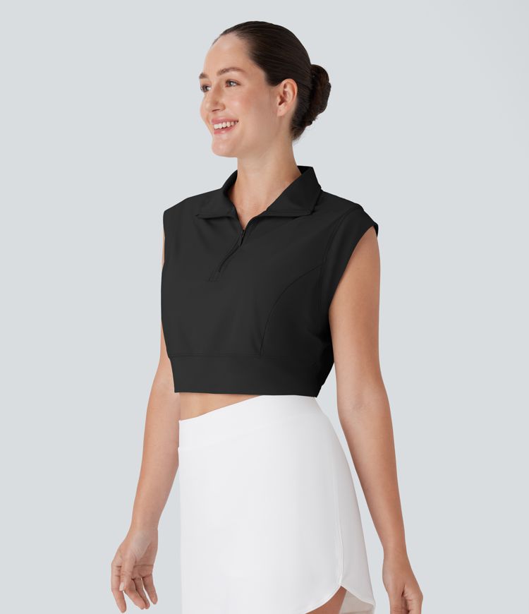 Collar Zipper Cropped  Quick Dry Tennis Sports Top
