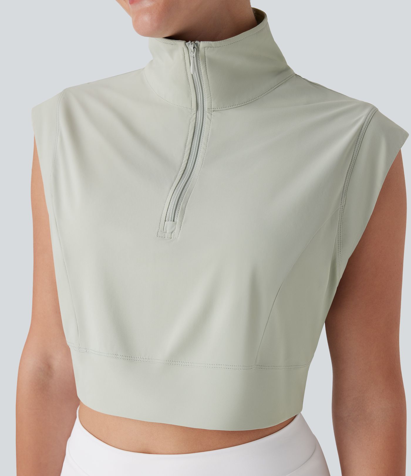 Collar Zipper Cropped Cool Touch Quick Dry Tennis Sports Top