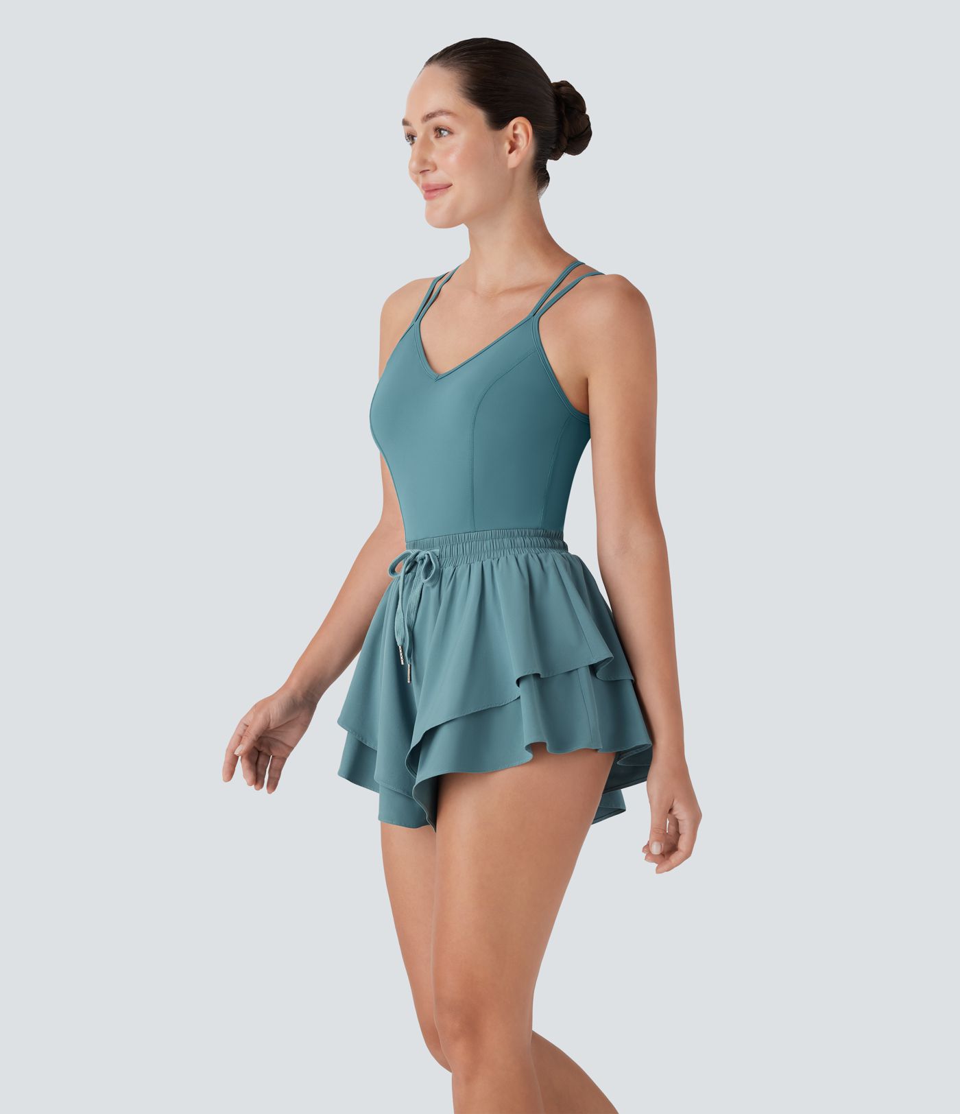 Breezeful™ Double Straps Drawstring Layered 2-in-1 Quick Dry Yoga Romper