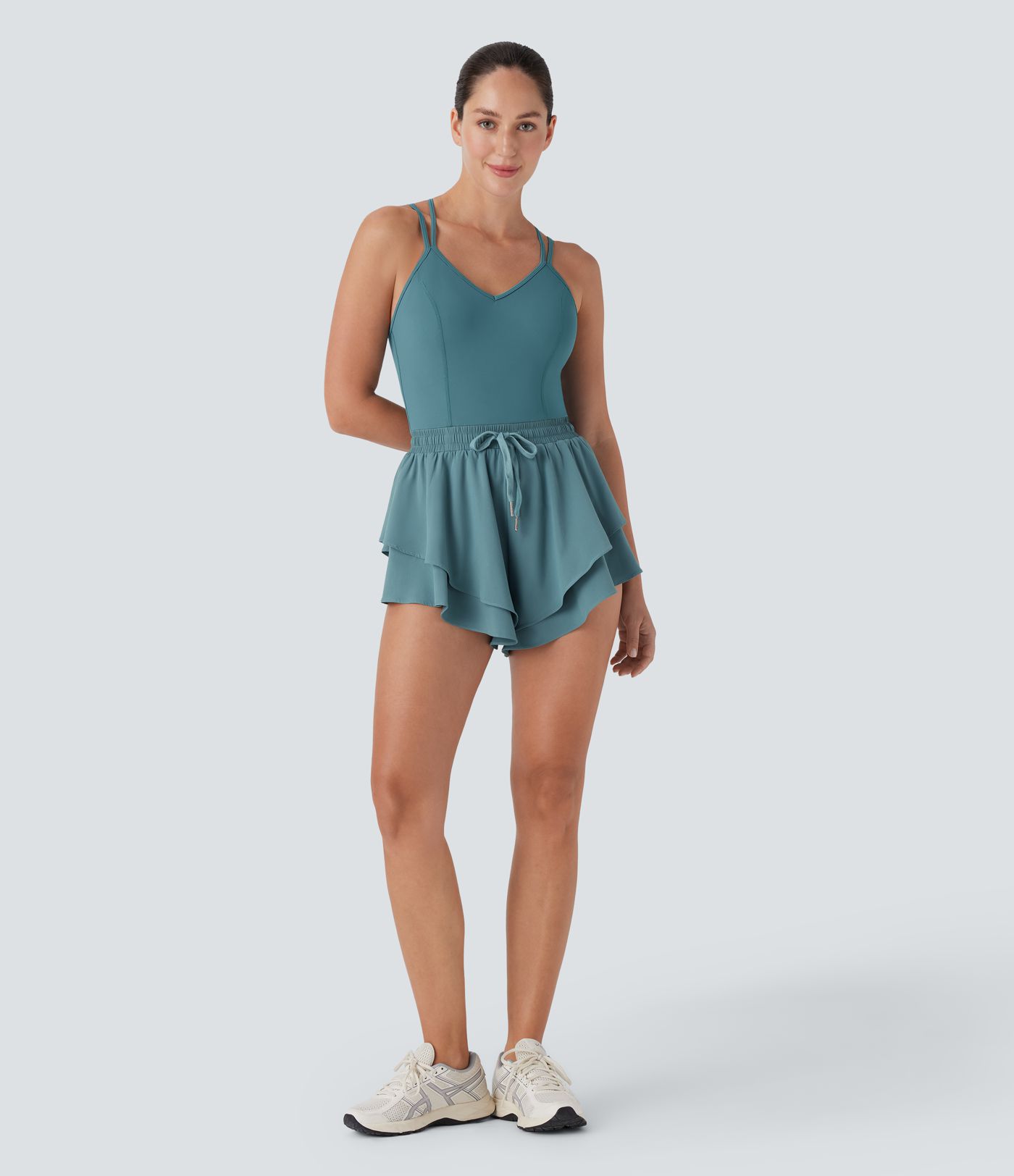 Mono de yoga Breezeful™ 2 en 1 de secado rápido con doble tirante, espalda descubierta, tirantes cruzados y cordón ajustable