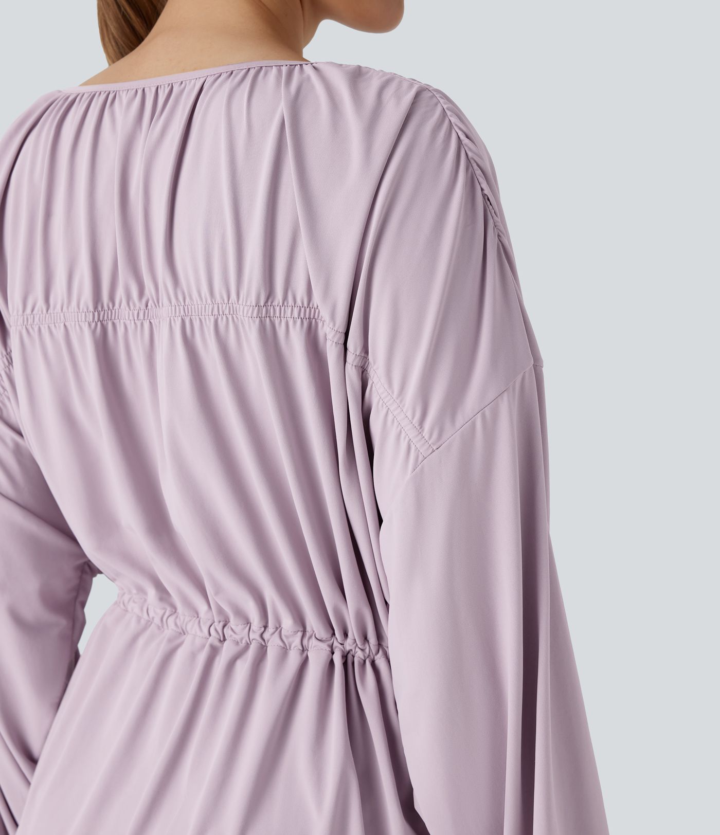 Long Sleeve Lace Up Drawstring Work Blouse