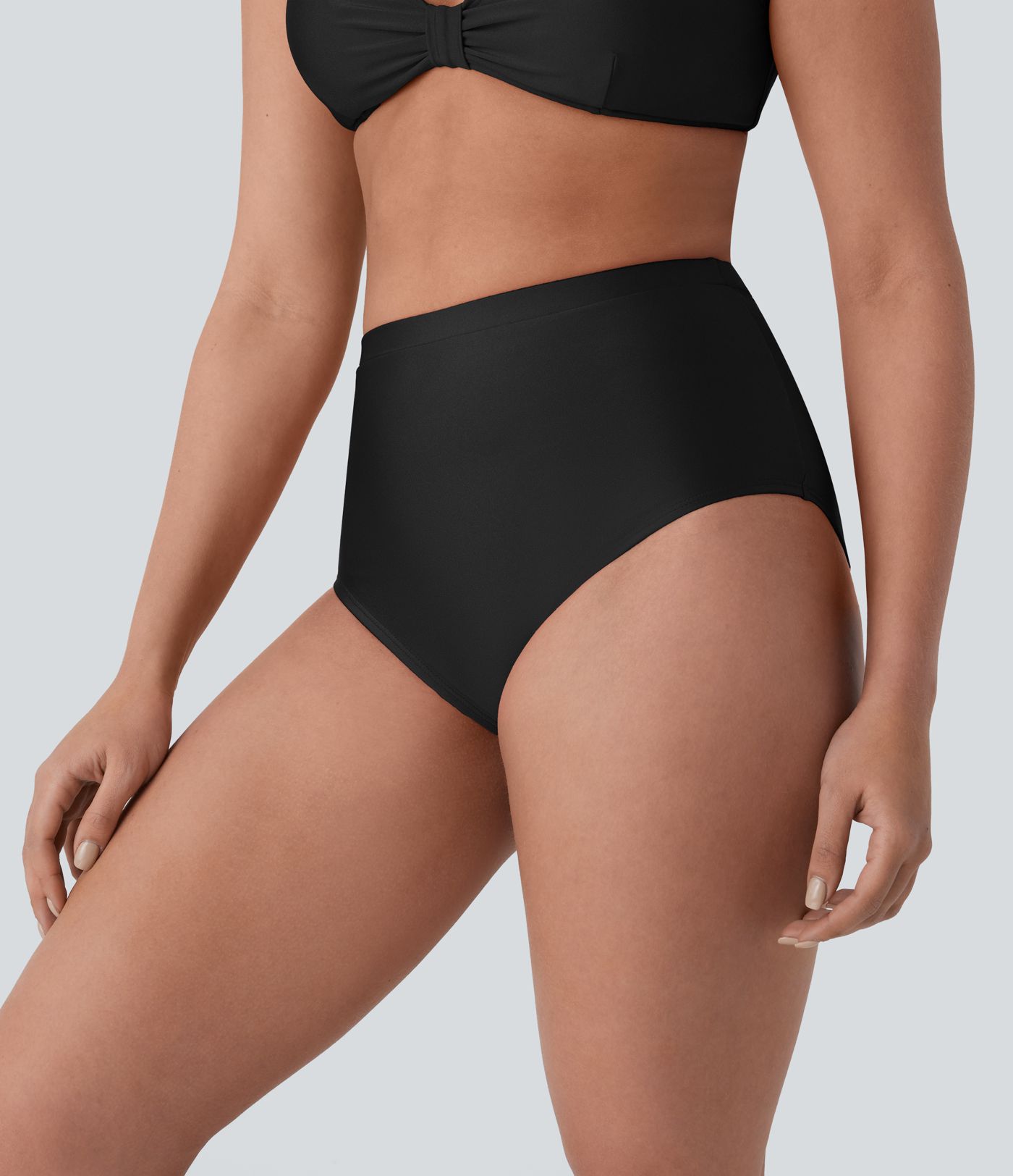 High Waisted Tummy Control Sheen Bikini Bottom Swimsuit