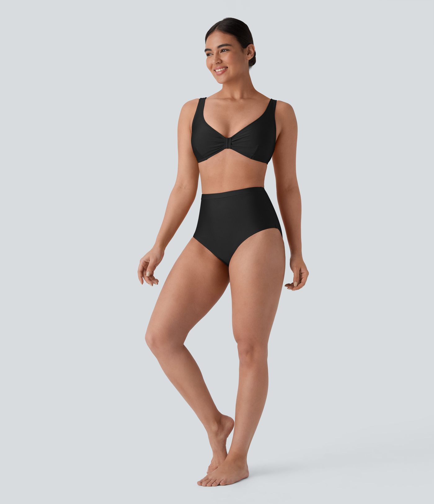 High Waisted Tummy Control Sheen Bikini Bottom Swimsuit