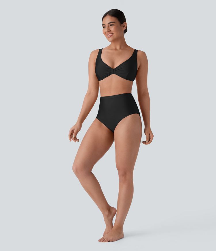 High Waisted Tummy Control Sheen Bikini Bottom Swimsuit