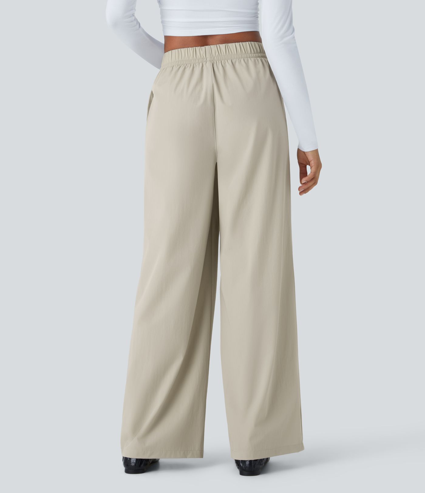 Pantalón oficina pierna ancha bolsillo lateral tiro alto repelente agua