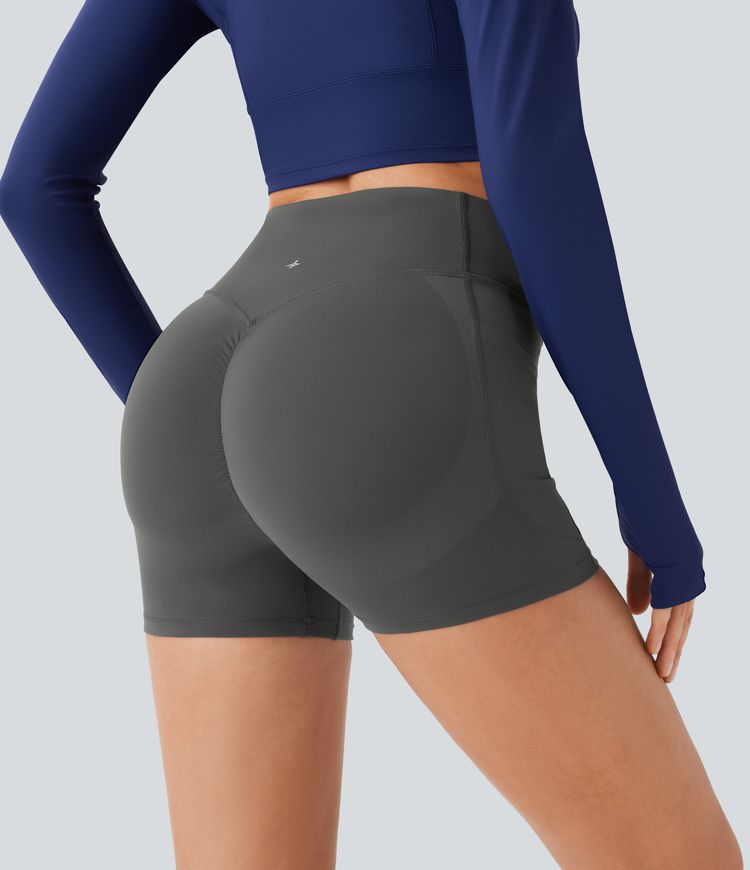 SoCinched High Waisted Butt Lifting Tummy Control Side Pocket Shaping Workout UltraSculpt Biker Shorts 3''