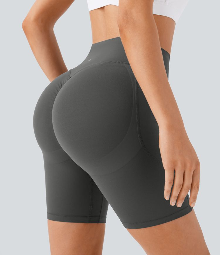 SoCinched High Waisted Butt Lifting Tummy Control Side Pocket Shaping Workout UltraSculpt Biker Shorts 7''