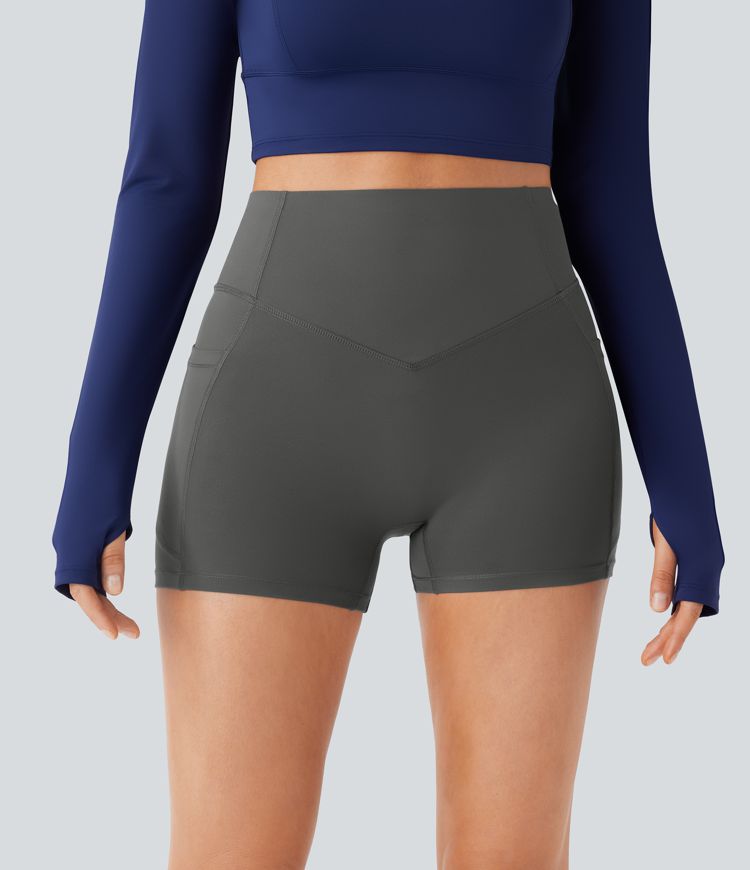 SoCinched High Waisted Butt Lifting Tummy Control Side Pocket Shaping Workout UltraSculpt Biker Shorts 3''