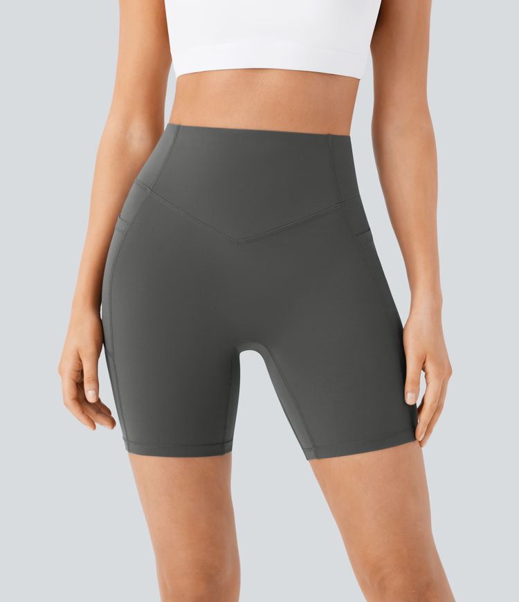 SoCinched High Waisted Butt Lifting Tummy Control Side Pocket Shaping Workout UltraSculpt Biker Shorts 7''