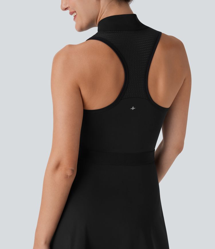 Stand Collar Half Zip Racerback Cut Out Quick Dry Mini Golf Active Dress-Golf Tee