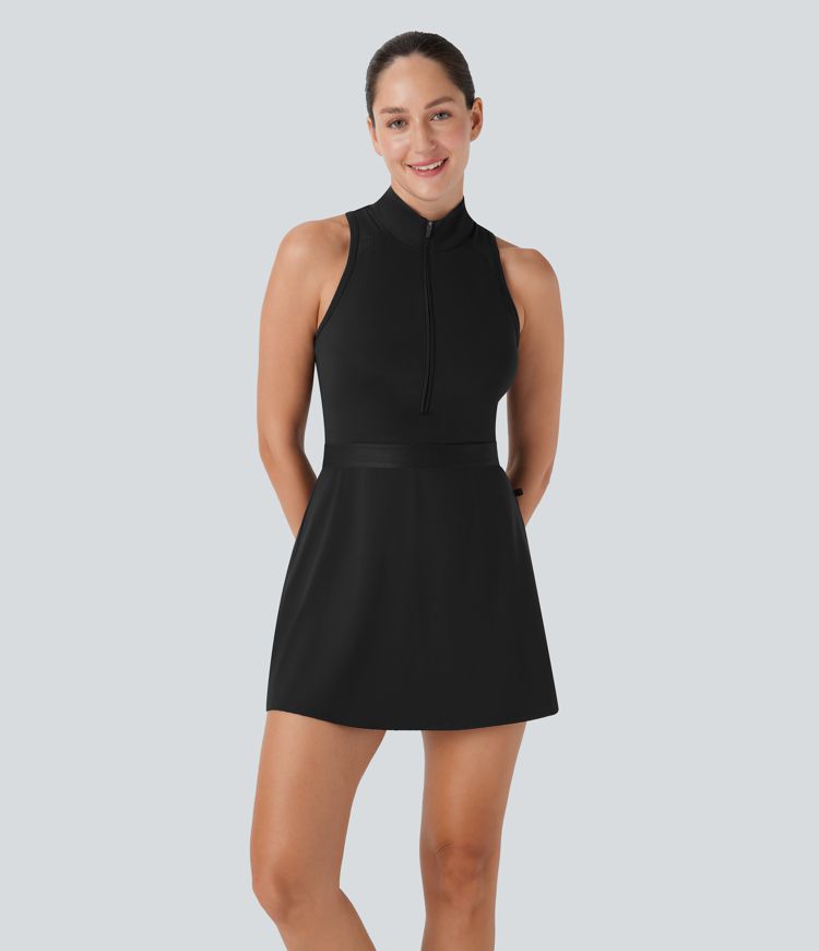 Stand Collar Half Zip Racerback Cut Out Quick Dry Mini Golf Active Dress-Golf Tee