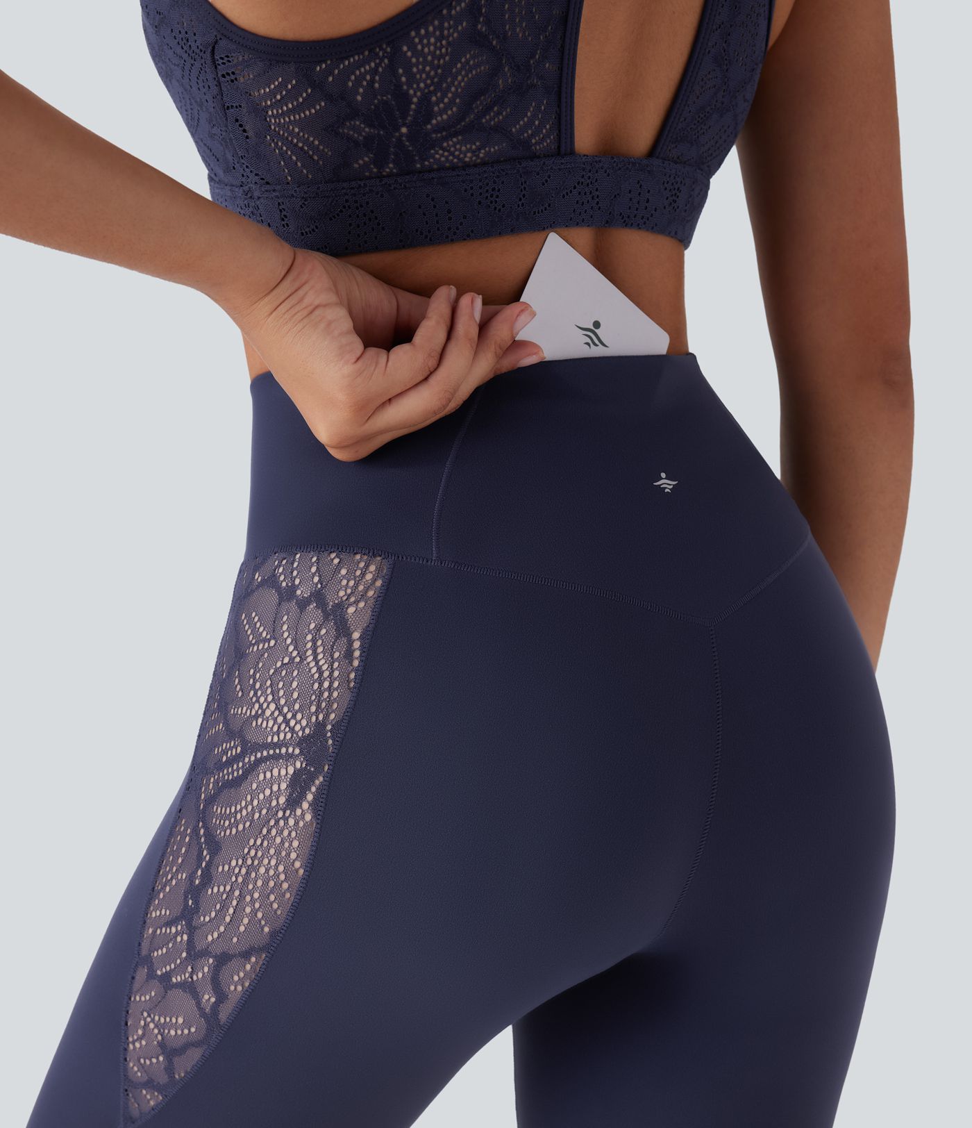 Softlyzero™ High Waisted Crossover Contrast Lace Capri Yoga Leggings-UPF50+