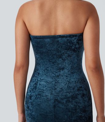 Robe longue bustier moulante coupe sirène en velours et résille