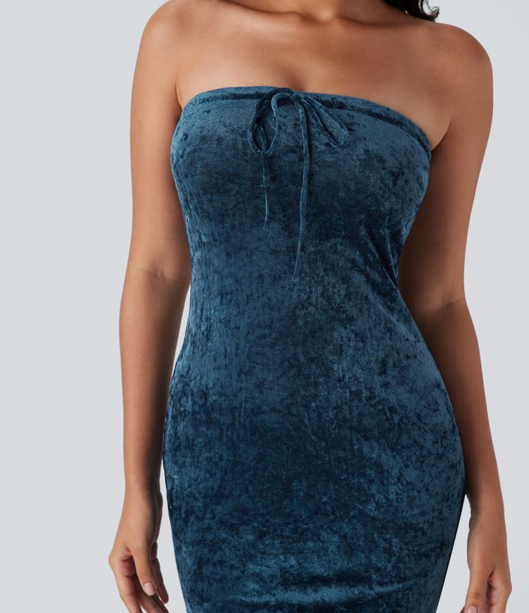 Robe longue bustier moulante coupe sirène en velours et résille