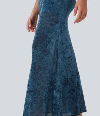 Robe longue bustier moulante coupe sirène en velours et résille