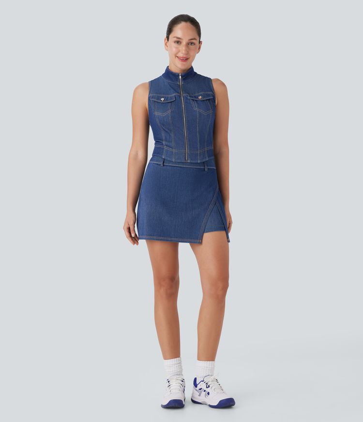 Halara Flex™ High Waisted 2-in-1 Cool Touch Washed Denim Mini Tennis Skirt with Pocket