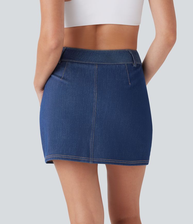 Halara Flex™ High Waisted 2-in-1 Cool Touch Washed Denim Mini Tennis Skirt with Pocket