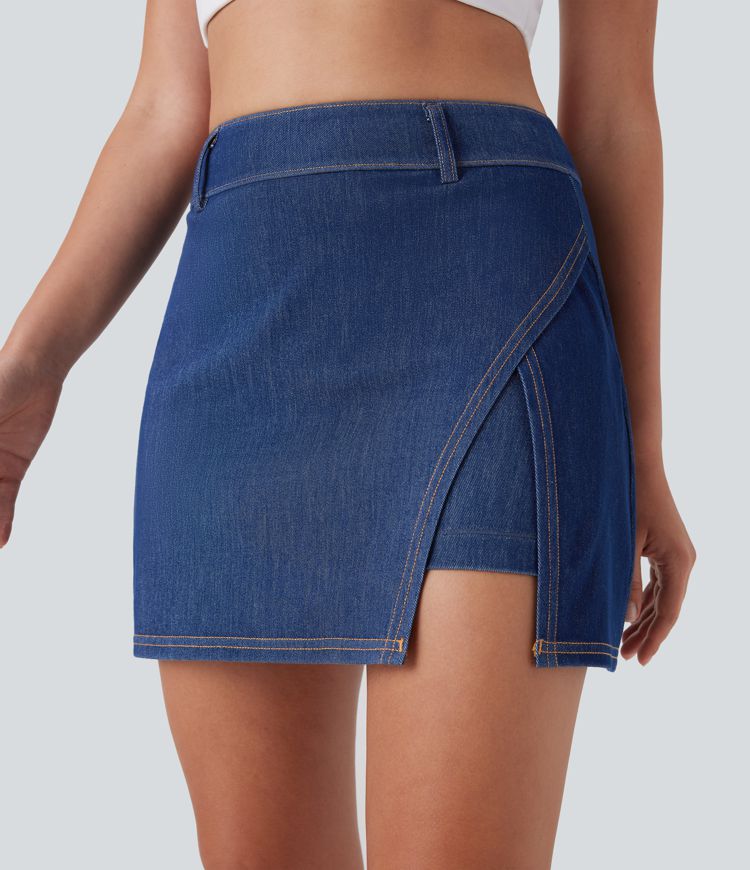 Halara Flex™ High Waisted 2-in-1 Cool Touch Washed Denim Mini Tennis Skirt with Pocket
