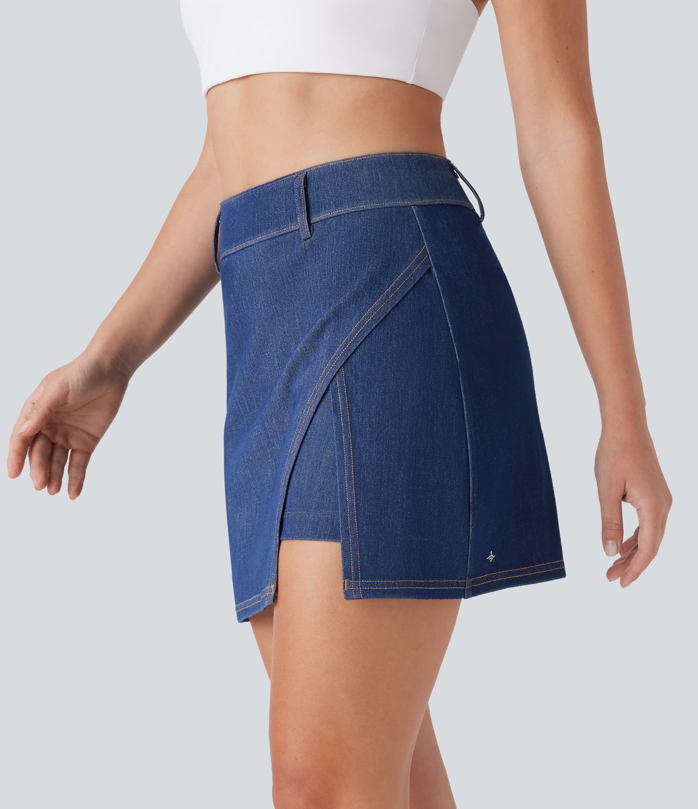 Halara Flex™ High Waisted 2-in-1 Cool Touch Washed Denim Mini Tennis Skirt with Pocket