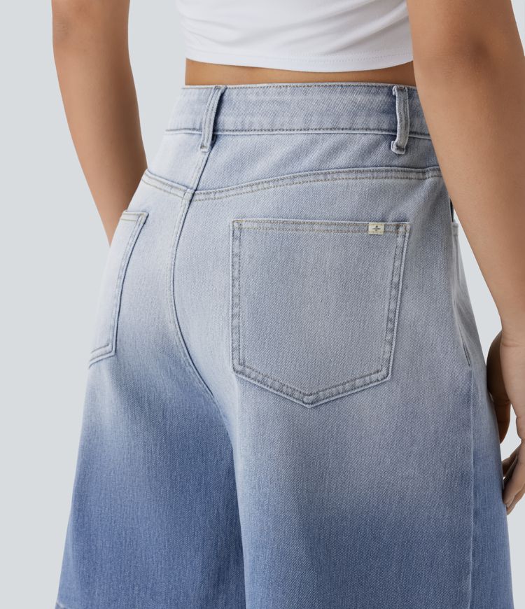 Halara Flex™ High Waisted Zipper Pockets Gradient Denim Casual Bermuda Shorts 7''