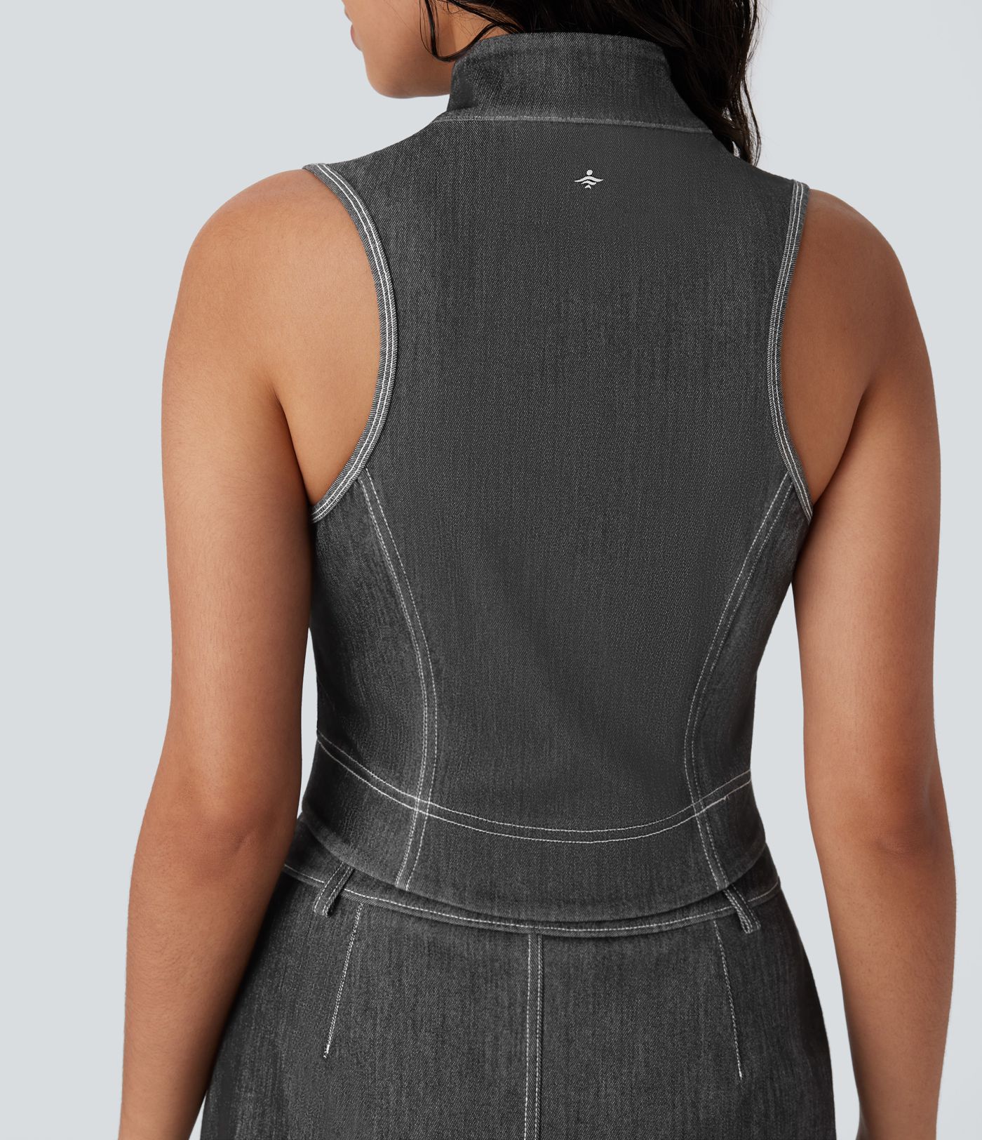 Halara Flex™ Stand Collar Zipper Cool Touch Washed Denim Tennis Tank Top
