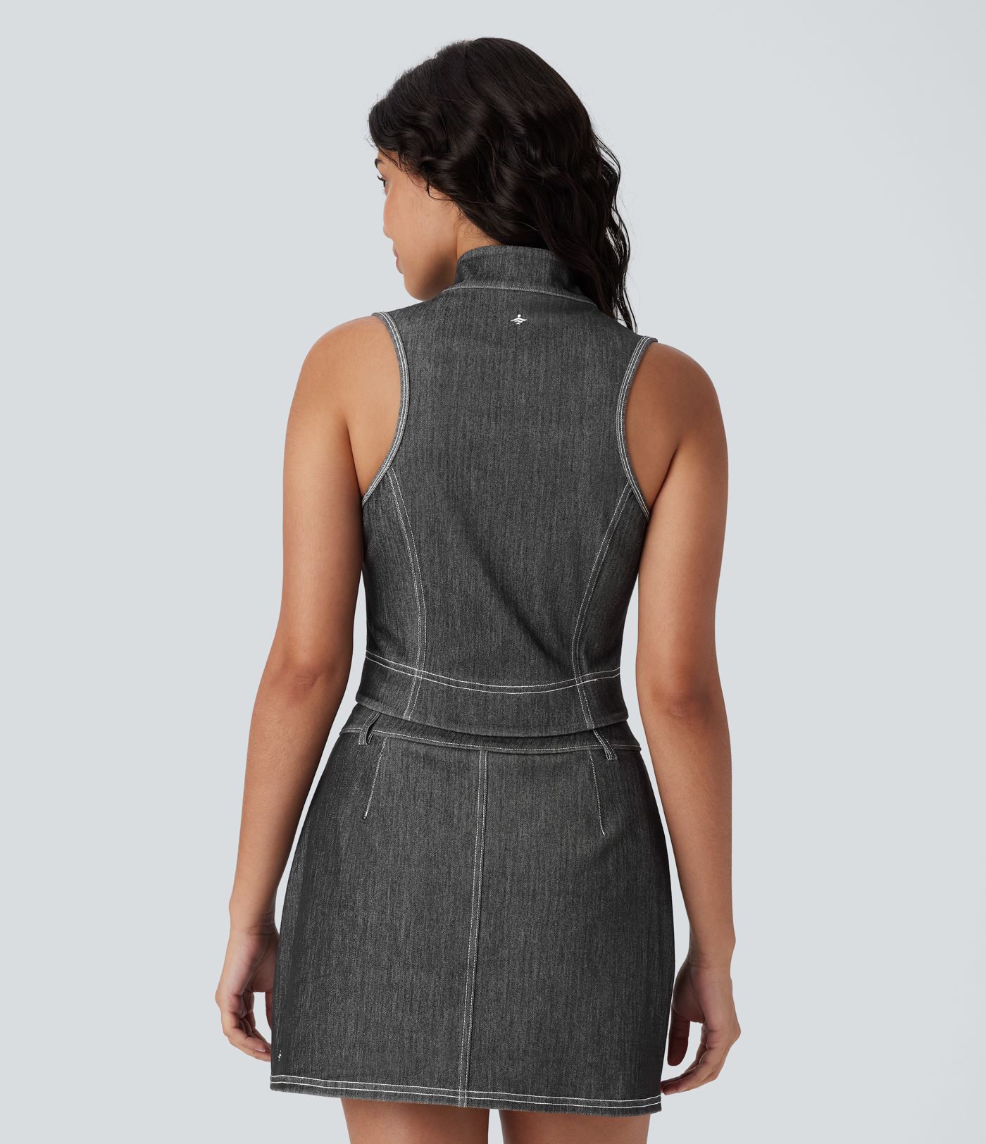 Halara Flex™ Stand Collar Zipper Cool Touch Washed Denim Tennis Tank Top