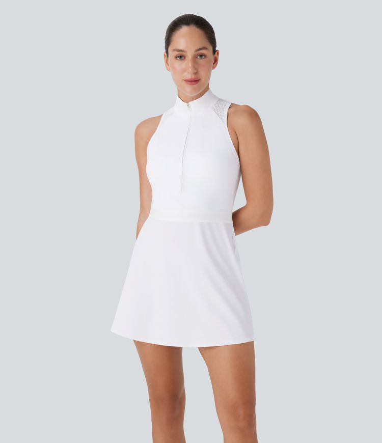 Stand Collar Half Zip Racerback Cut Out Quick Dry Mini Golf Active Dress-Golf Tee