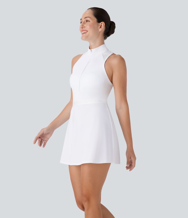 Stand Collar Half Zip Racerback Cut Out Quick Dry Mini Golf Active Dress-Golf Tee