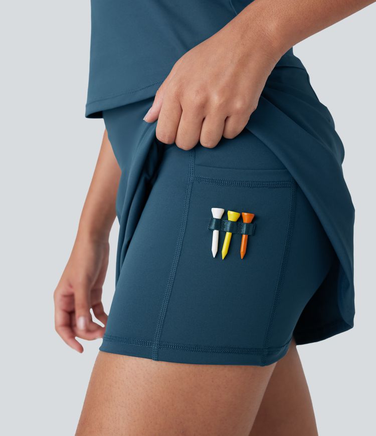 Conjunto 2 en 1 de camiseta y falda de golf Softlyzero™ con secado rápido con bolsillos laterales y abertura con moldeador de abdomen (bolsillos para tees de golf)