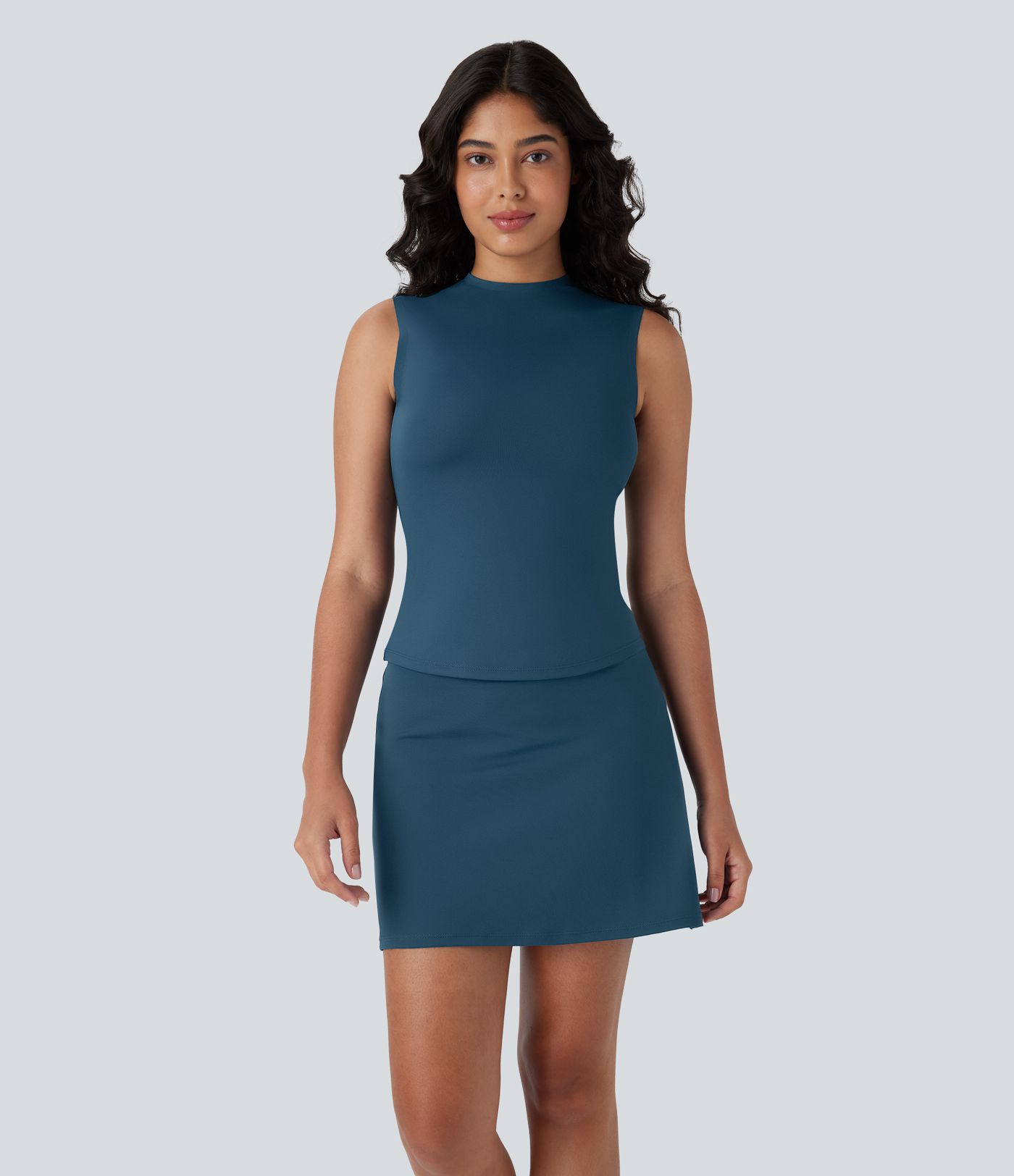 SoftlyZero™ QuickDry Curved Hem Tank Top And Tummy Control 2-in-1 Pocket Golf Skirt Set-Golf Tee Pockets