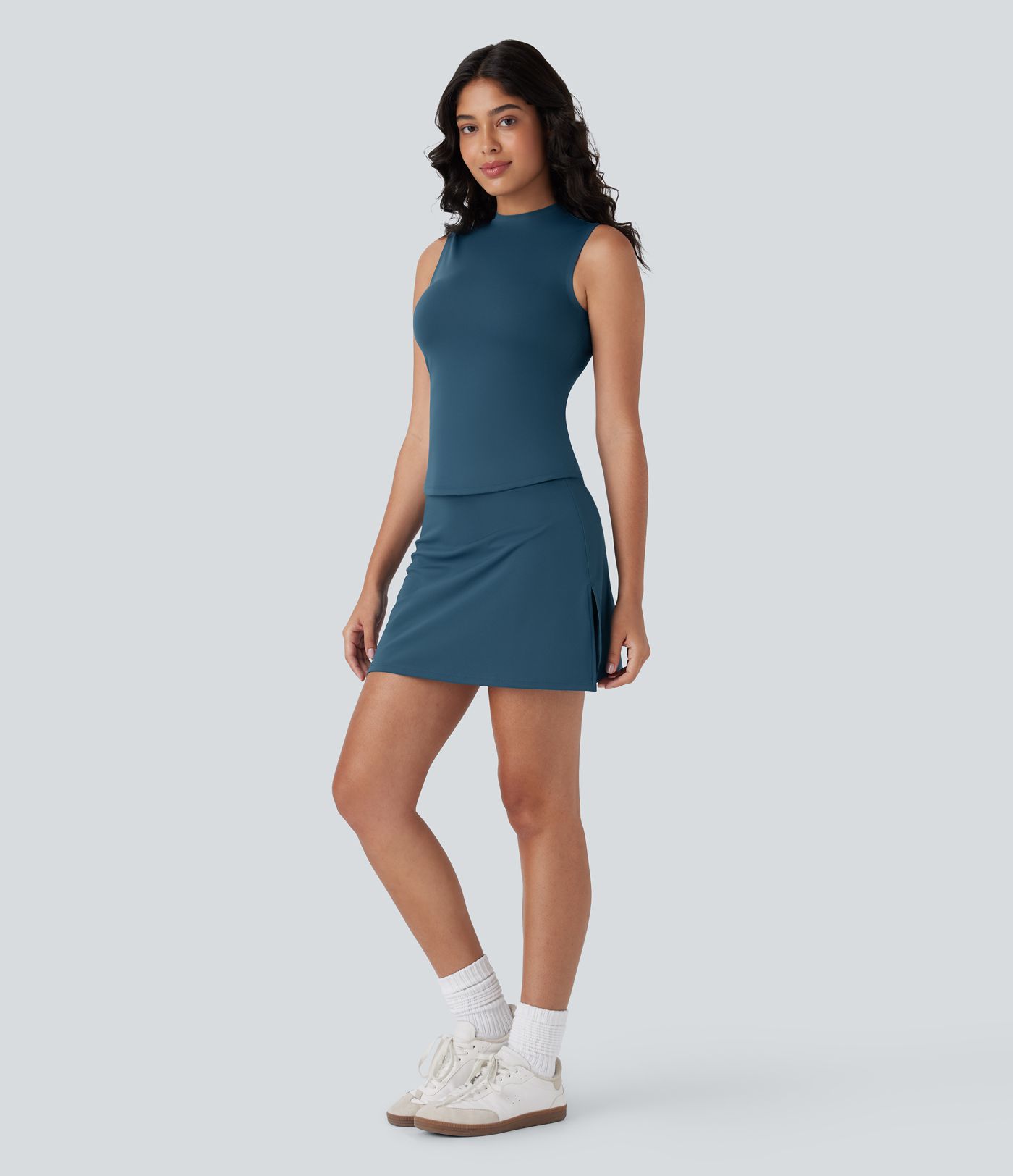 SoftlyZero™ QuickDry Curved Hem Tank Top And Tummy Control 2-in-1 Pocket Golf Skirt Set-Golf Tee Pockets